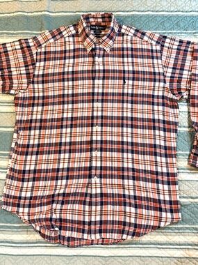 Ralph Lauren Blaire Shirt Men Size Medium Yellow/Orange Plaid  Cotton